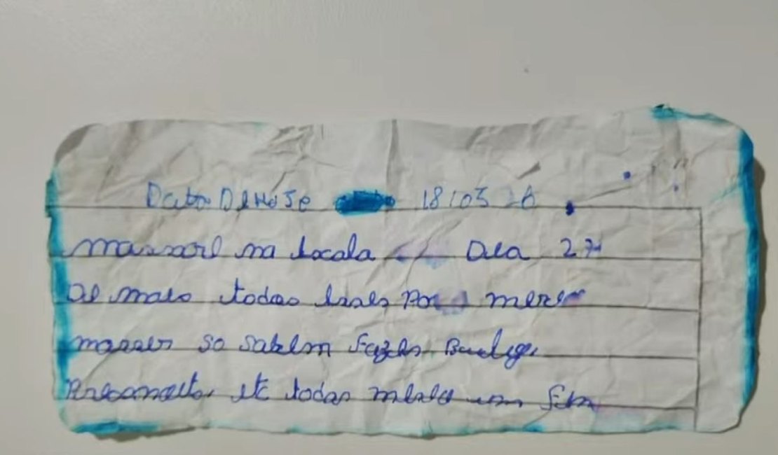 Bilhete com ameaça de massacre é encontrado em escola de Coruripe