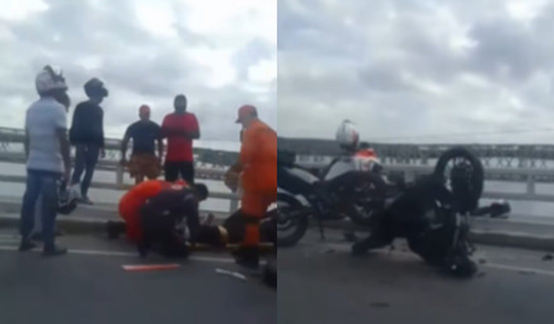 Motociclista sofre múltiplas fraturas após acidente na Ponte Divaldo Suruagy