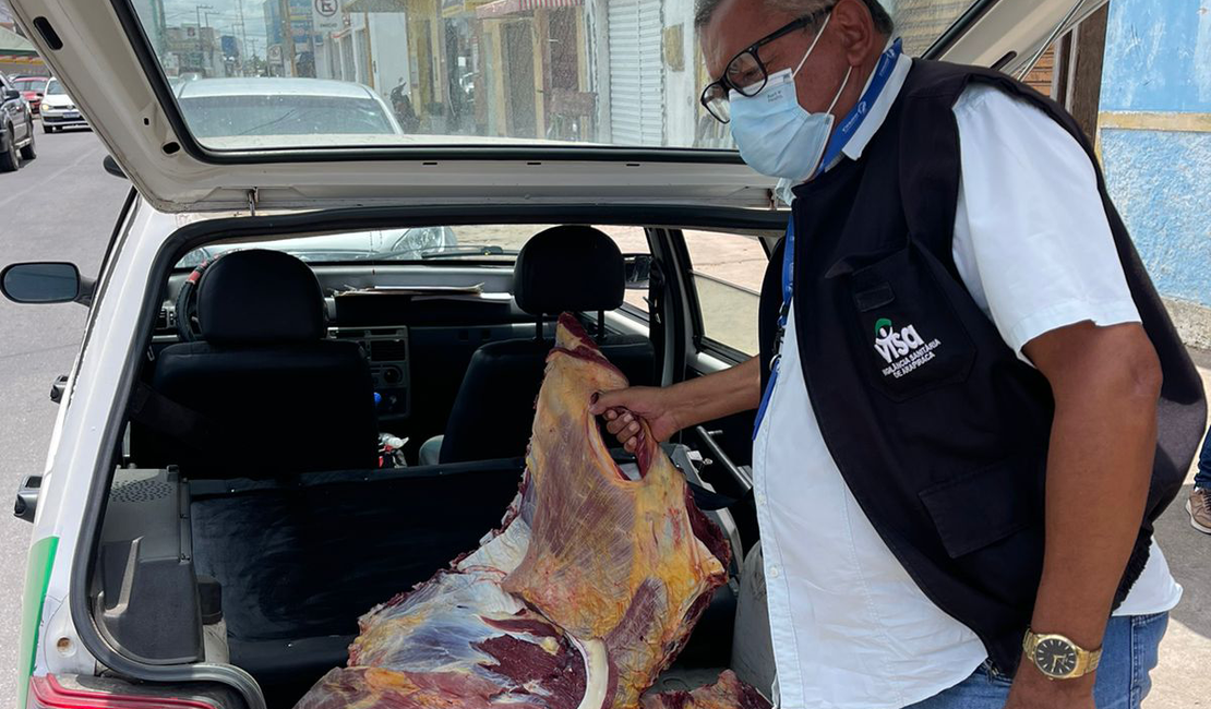 Cerca de 100 quilos de carne bovina foram apreendidos durante fiscalização da Vigilância Sanitária de Arapiraca