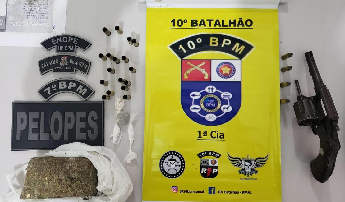 PM prende homem de 27 anos e apreende maconha, cocaína, arma e munições em Dois Riachos