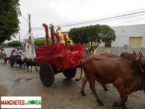 Diversos carreiros saem em procissão com a imagem de São Sebastião de Olivença ao povoado Fazenda Nova