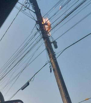 Bombeiros apagam incêndio iniciado em fiação de internet, no município de Arapiraca