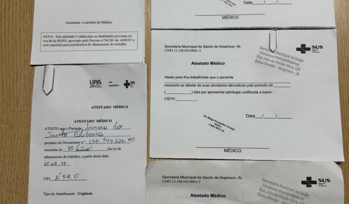 Mulher é presa em Arapiraca por falsificar atestados médicos e vender por R$ 70