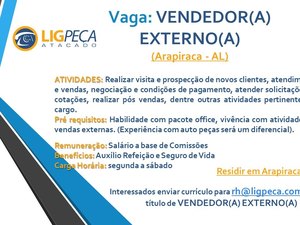 Empresa seleciona vendedor externo para atuar em Arapiraca