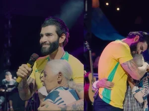 Gusttavo Lima chora em show ao falar sobre morte da mãe