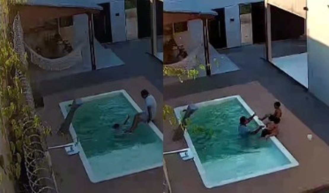 [Vídeo] Pai salva os dois filhos de afogamento na piscina de casa em Arapiraca