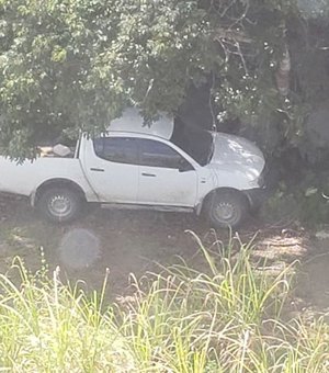 Helicóptero localiza caminhonete roubada abandonada em canavial de Rio Largo