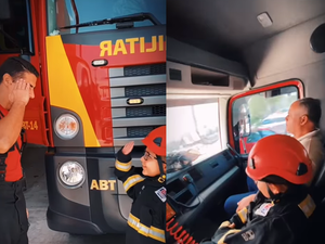 Menino realiza o sonho de conhecer bombeiros antes de perder a visão