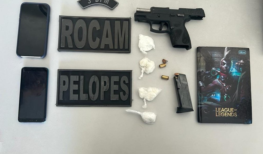 Homem é preso com arma, munição e drogas no bairro Planalto, em Arapiraca