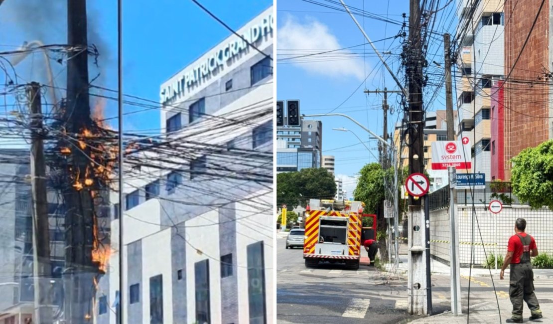 Incêndio em fiação de poste mobiliza Corpo de Bombeiros na Av. Deputado José Lages, em Maceió