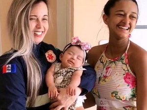 Socorristas do Samu recebem visita de jovem que foi salva após cair em uma cacimba quando estava grávida