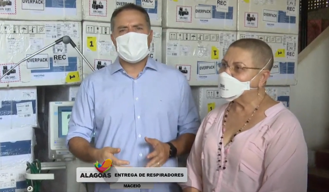 Alagoas recebe 40 novos respiradores e governador amplia leitos de UTI