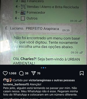 Prefeito de Arapiraca alerta sobre golpe com uso de sua imagem no WhatsApp