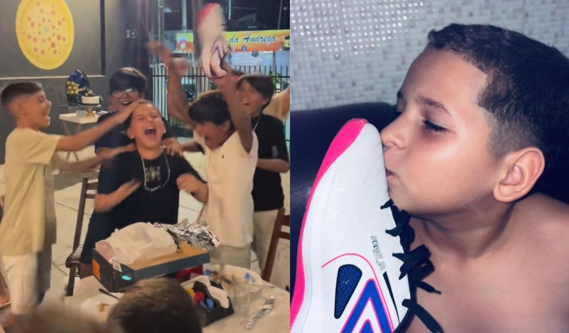 Após sofrer bullying, menino ganha chuteira 'dos sonhos' de aniversário e comemoração com amigos viraliza; VÍDEO