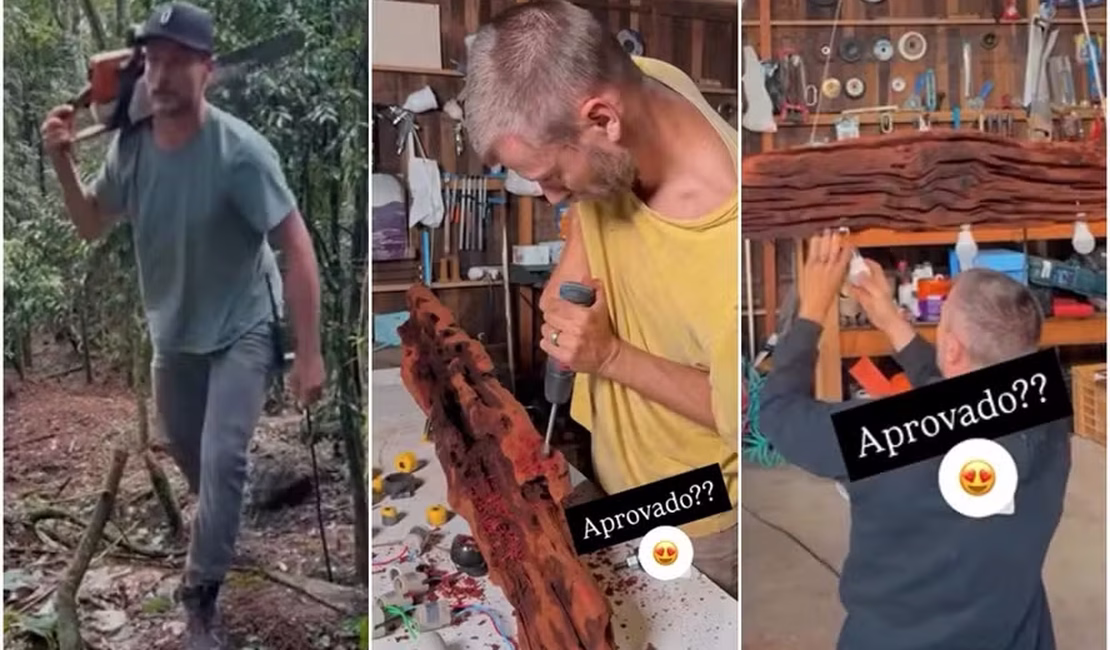 Rodrigo Hilbert impressiona ao transformar tronco caído em pendente para casa nova