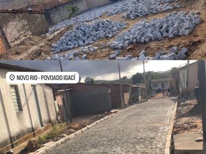 Calçamento avança no Distrito de Novo Rio e obra garantirá 100% das vias pavimentadas