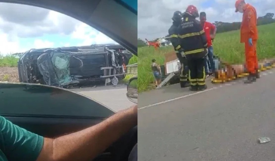 Colisão envolvendo três carros e capotamento deixa feridos e homem preso às ferragens