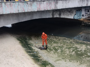 Bombeiros são acionados para resgatar homem que caiu no Riacho Salgadinho