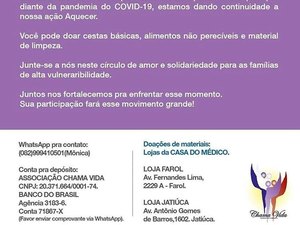 Associação pede doações para comunidades em situação de vulnerabilidade social