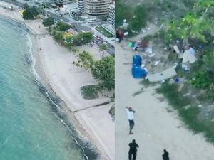 Drone da polícia flagra suspeitos embalando drogas na praia e trio é preso na Ponta Verde