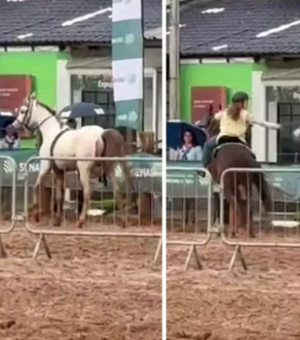 Cavalo fica descontrolado em evento e é travado por menina de 12 anos