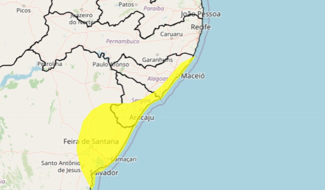 INMET emite novo alerta de chuvas intensas e ventos fortes para Alagoas