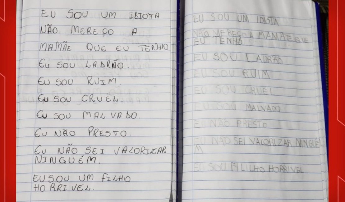 Menino morto pela mãe em Imbé era obrigado a escrever frases ofensivas em caderno