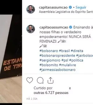 Após provocar: “me prende, feminazi”, deputado do PSL arrega e apaga foto da filha com arma