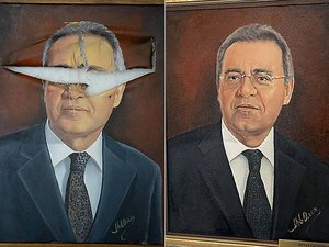 Senado refaz quadros danificados no 8/1, e Renan Calheiros ganha cabelo