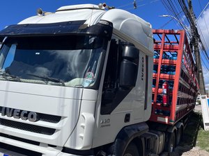 Carreta carregada com botijões de gás tomba sobre poste na Av. Durval de Góes Monteiro