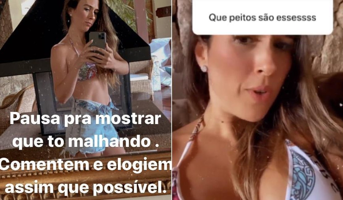 Tatá Werneck posa de biquíni para 'mostrar que está malhando'