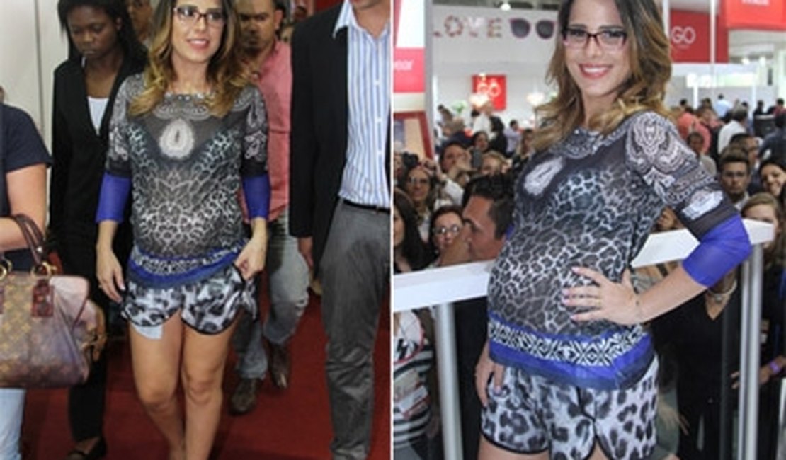 Em evento, Wanessa usa look colado e destaca barriga de 7 meses