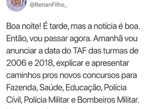 Governador anuncia realização de TAF e novos concursos em Alagoas