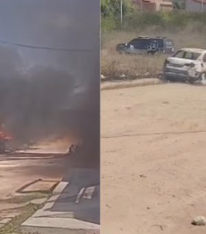 Homens armados invadem oficina, atiram contra carro e ateiam fogo em Delmiro