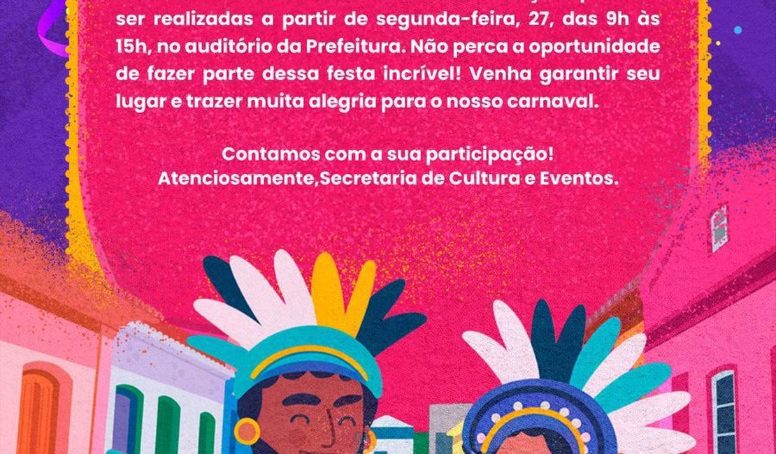 Prefeitura de Porto Calvo abre inscrições para blocos carnavalescos