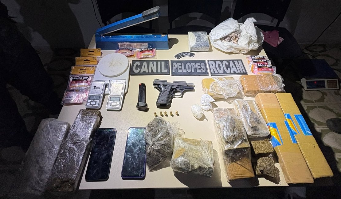 Polícia apreende mais de 7 kg de drogas e arma com numeração raspada em Arapiraca