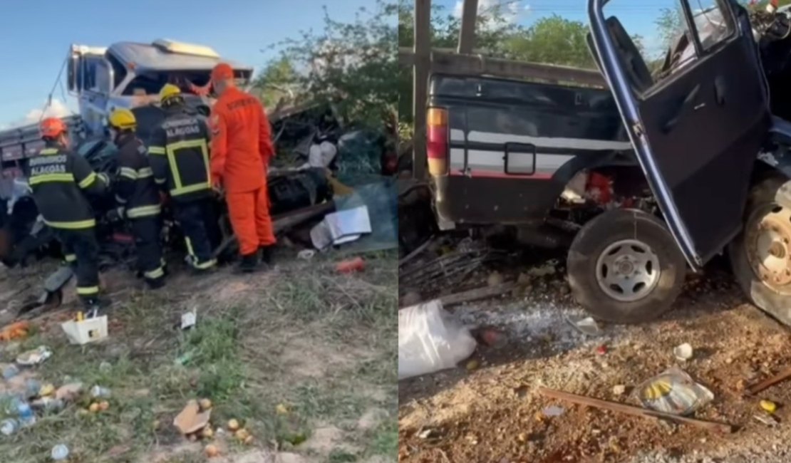 Colisão frontal deixa três pessoas mortas na BR-423, em Delmiro Gouveia