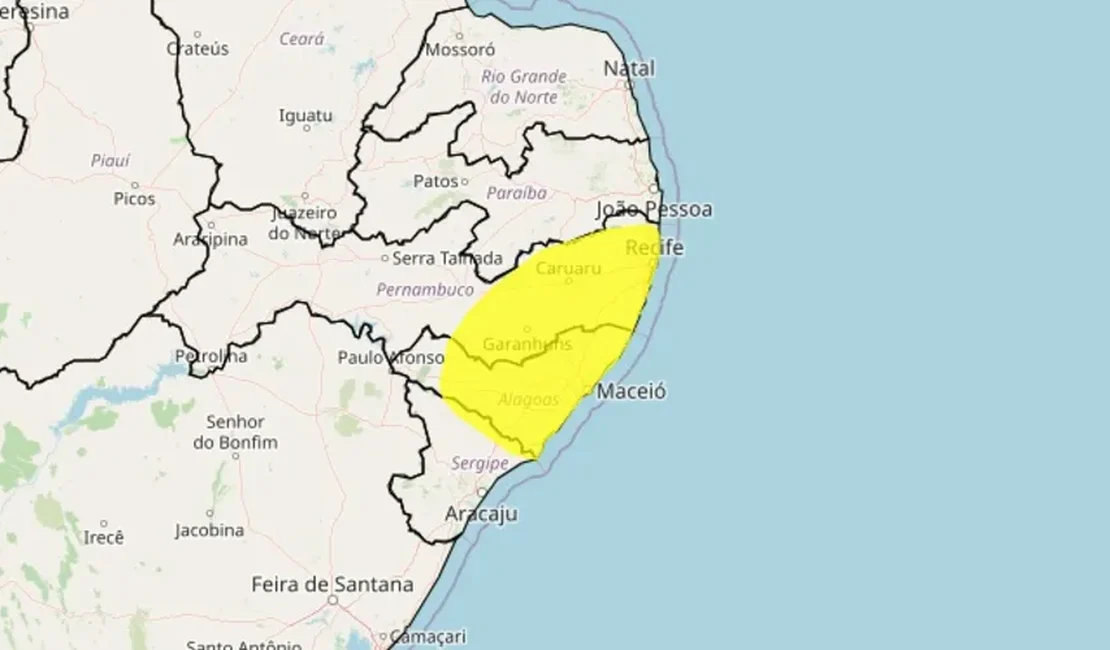 Inmet emite alerta de chuvas para quase todo estado de Alagoas
