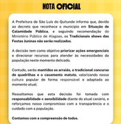 Prefeitura cancela shows das Festas Juninas em São Luís do Quitunde