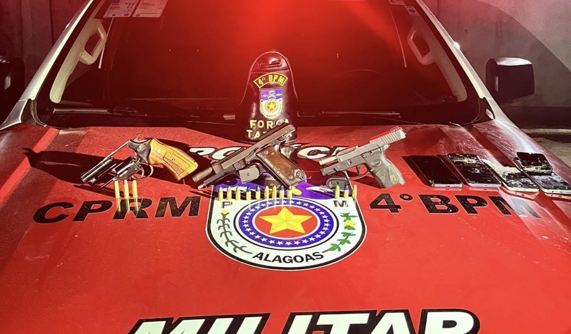 Polícia Militar apreende três armas e prende quatro suspeitos de roubo durante ocorrência em Maceió