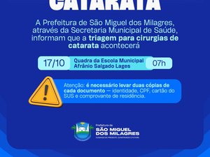 Prefeitura de São Miguel dos Milagres anuncia triagem para cirurgias de catarata