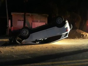 Condutor desvia de cachorro e carro tomba na rodovia AL 101 Norte