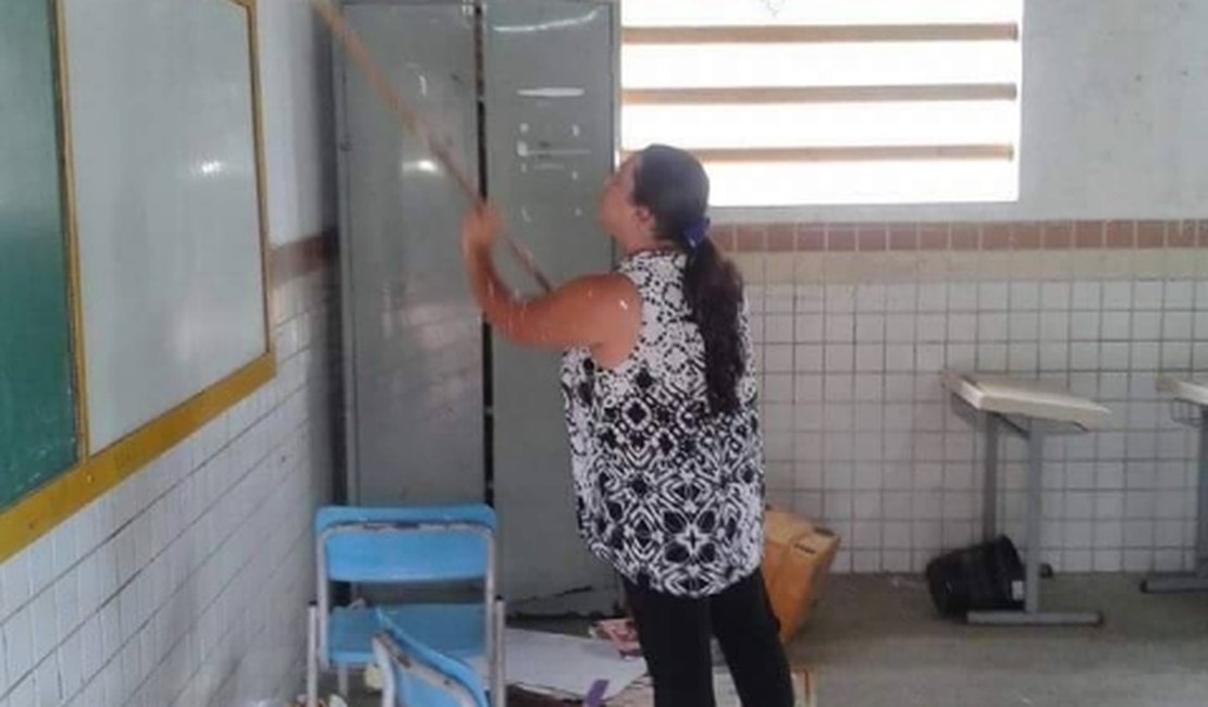 Professores pintam salas de aula em escola municipal da zona rural  de Arapiraca