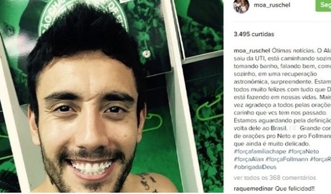 Alan Ruschel deixa a UTI e já fala em voltar ao futebol, contam familiares