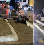 [Vídeo] Ônibus de estudantes colide com duas motos em Arapiraca e deixa dois feridos