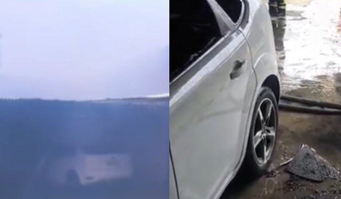 Carro fica destruído após incêndio na garagem de residência na Ponta Grossa