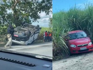Colisão entre van e carro termina em capotamento na BR-316, em Pilar