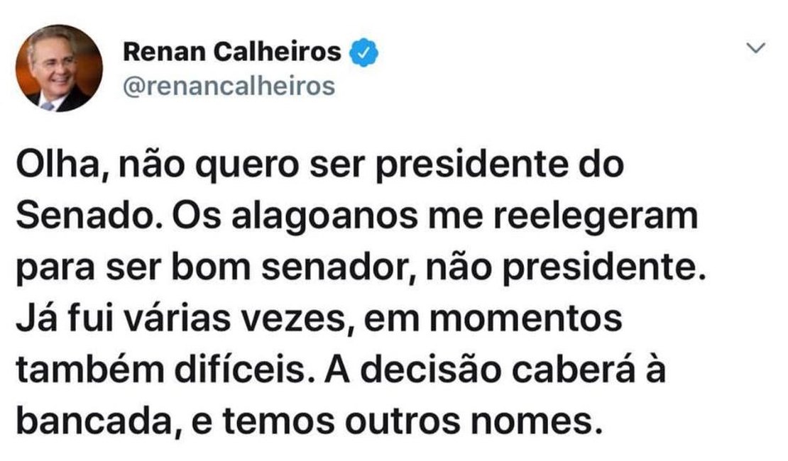 Senador Renan Calheiros desabafa sobre presidência do Senado