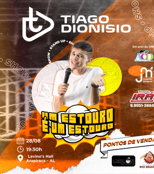 Humorista Tiago Dionísio faz show beneficente em Arapiraca neste sábado (28)