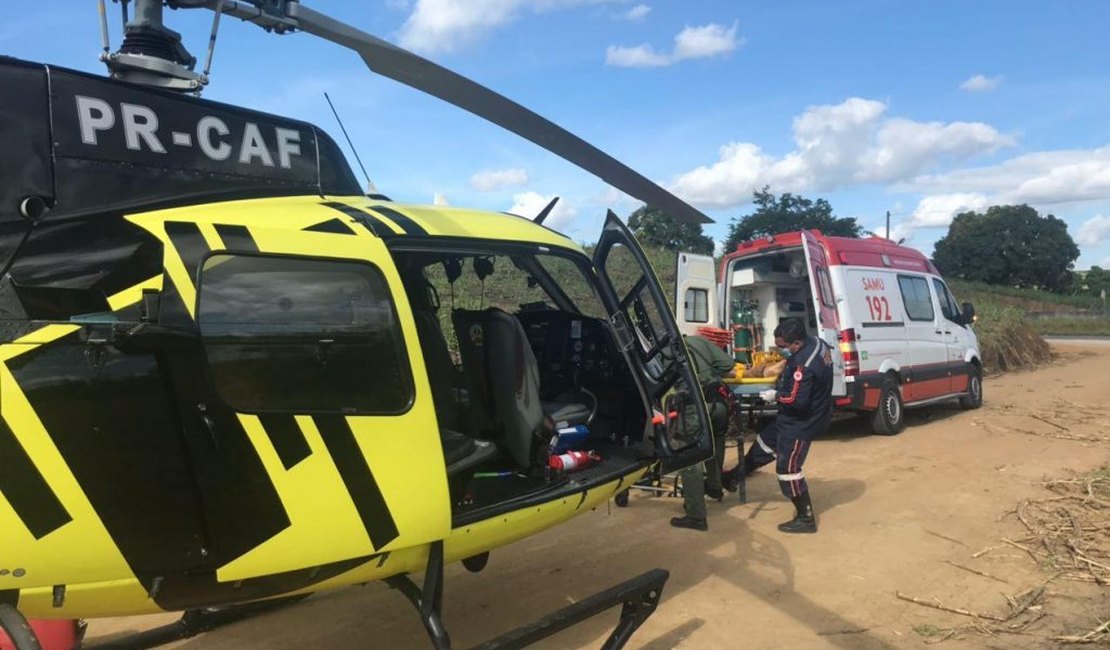 Serviço Aeromédico resgata vítima de queda de motocicleta em Novo Lino